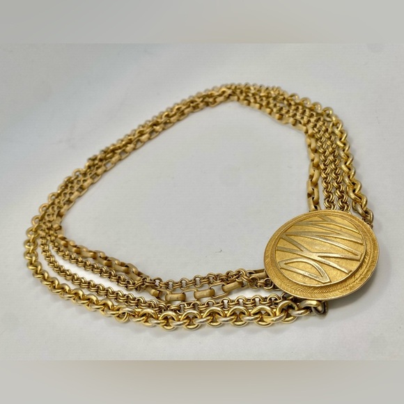 Vintage Donna Karan DKNY Signed Multi Strand Logo Medallion Collar Necklace - Picture 7 of 8